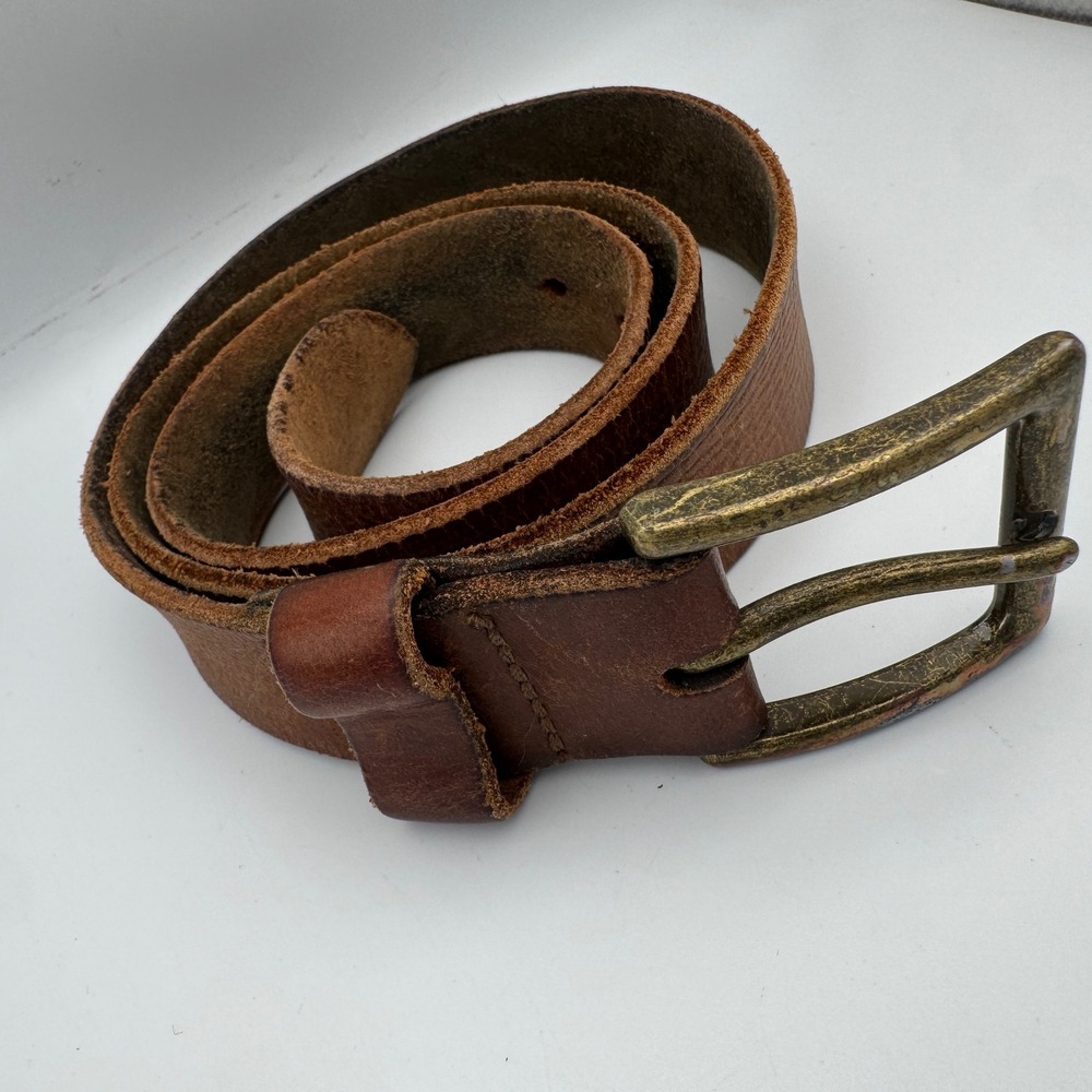 Bison Designs Brown Leather Belt Mens 38 Handcrafted USA Brass Buckle 1.5in Wide